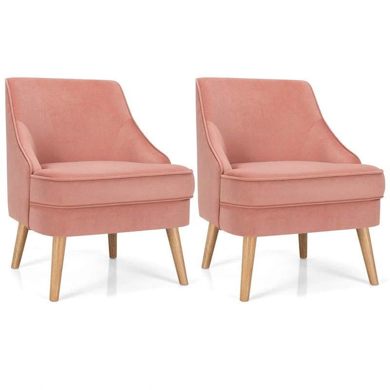Ensemble de 2 chaises d'appoint, fauteuil individuel en velours avec pieds en bois d'hévéa