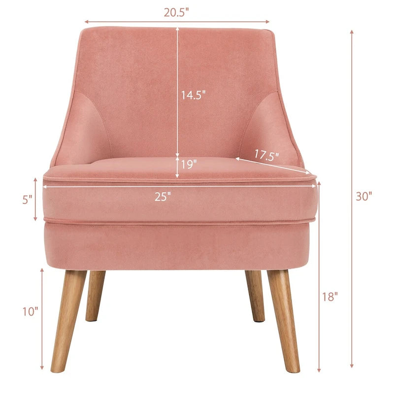 Ensemble de 2 chaises d'appoint, fauteuil individuel en velours avec pieds en bois d'hévéa
