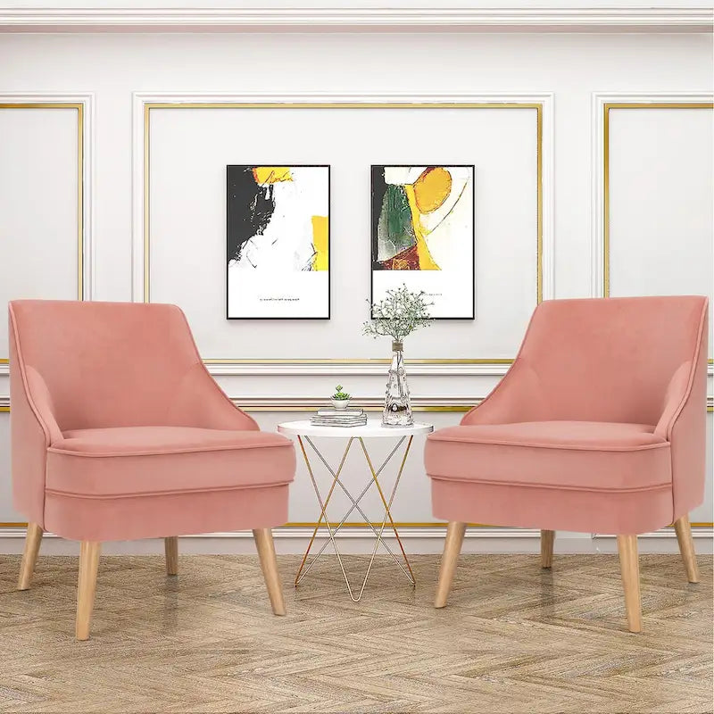 Ensemble de 2 chaises d'appoint, fauteuil individuel en velours avec pieds en bois d'hévéa