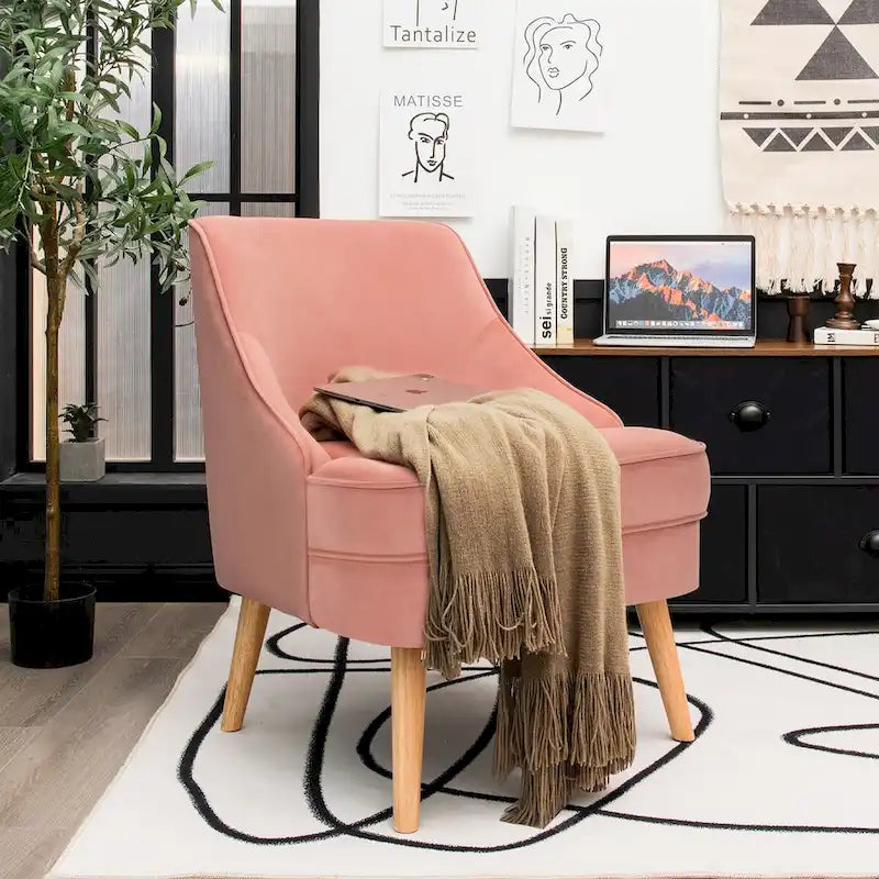 Ensemble de 2 chaises d'appoint, fauteuil individuel en velours avec pieds en bois d'hévéa