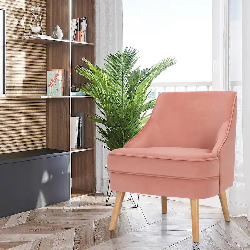 Ensemble de 2 chaises d'appoint, fauteuil individuel en velours avec pieds en bois d'hévéa