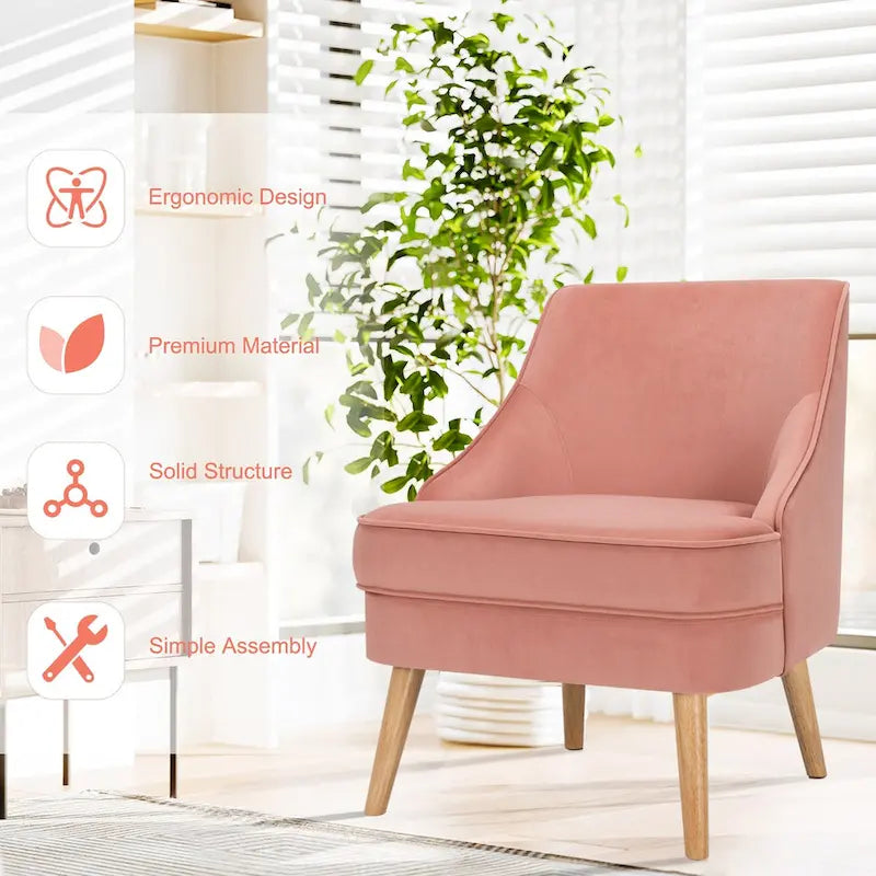 Ensemble de 2 chaises d'appoint, fauteuil individuel en velours avec pieds en bois d'hévéa