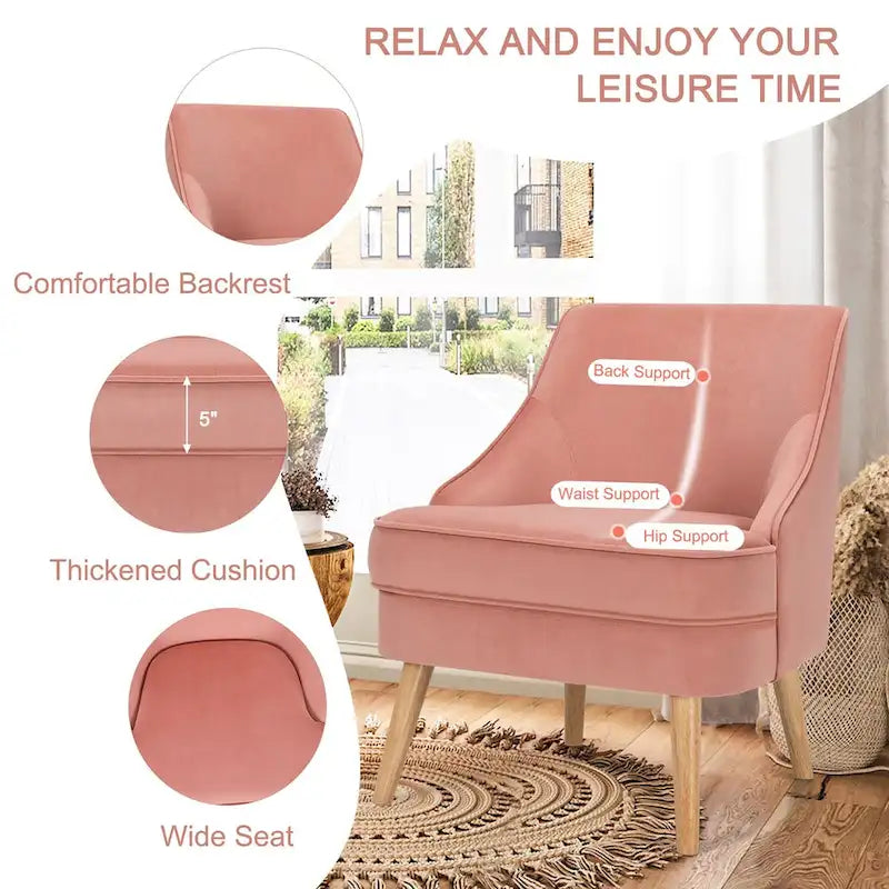 Ensemble de 2 chaises d'appoint, fauteuil individuel en velours avec pieds en bois d'hévéa