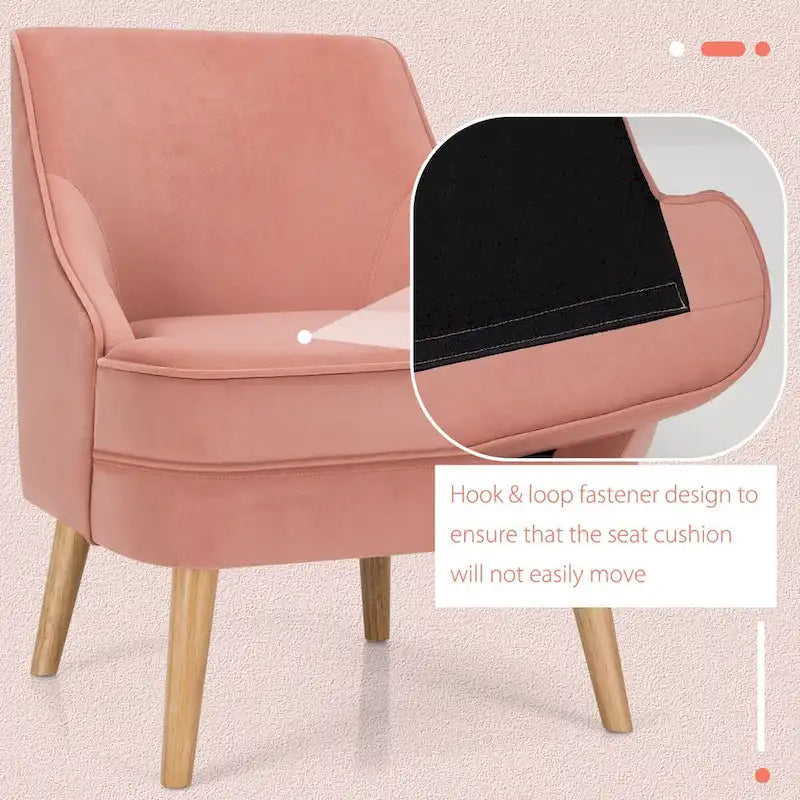 Ensemble de 2 chaises d'appoint, fauteuil individuel en velours avec pieds en bois d'hévéa