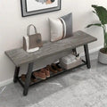 Banc d'entrée de style vintage, banc à chaussures avec cadre en métal robuste et étagères en panneaux de particules rustiques, capacité de charge de 148 kg, banc polyvalent pour hall d'entrée et bout de lit