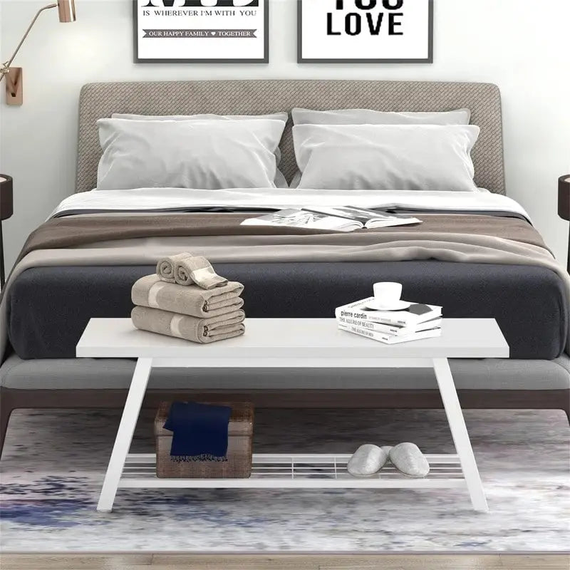 Banc d'entrée de style vintage, banc à chaussures avec cadre en métal robuste et étagères en panneaux de particules rustiques, capacité de charge de 148 kg, banc polyvalent pour hall d'entrée et bout de lit