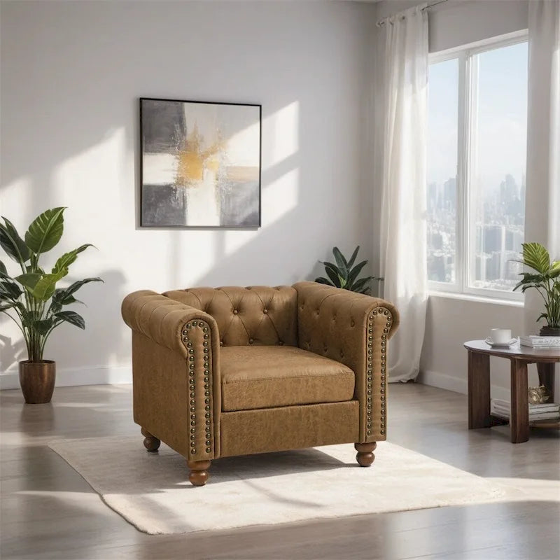 Traditional Living Room Upholstered Sofa,Tufted Fabric Sofa Couch