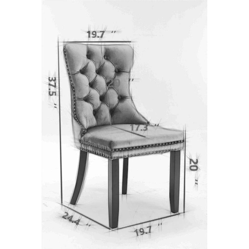 Chaises de salle à manger contemporaines haut de gamme rembourrées en velours touffeté en bois massif avec pieds en bois, garniture de clous de tapissier, lot de 2, doré