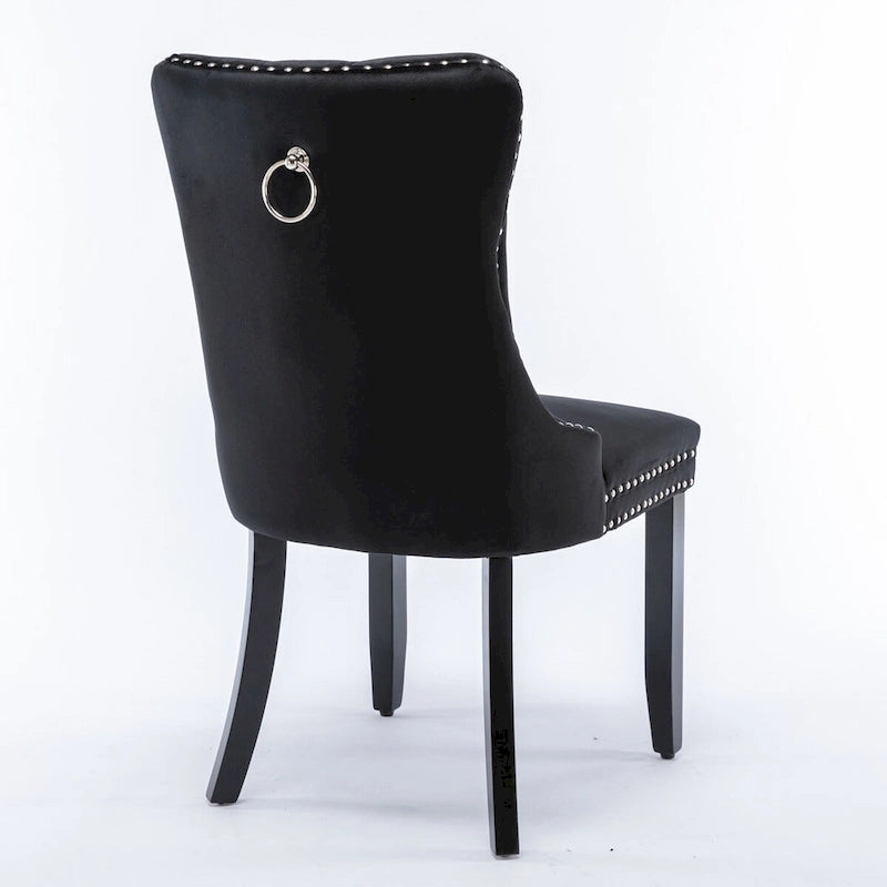 Chaises de salle à manger contemporaines haut de gamme rembourrées en velours touffeté en bois massif avec pieds en bois, garniture de clous de tapissier, lot de 2, doré