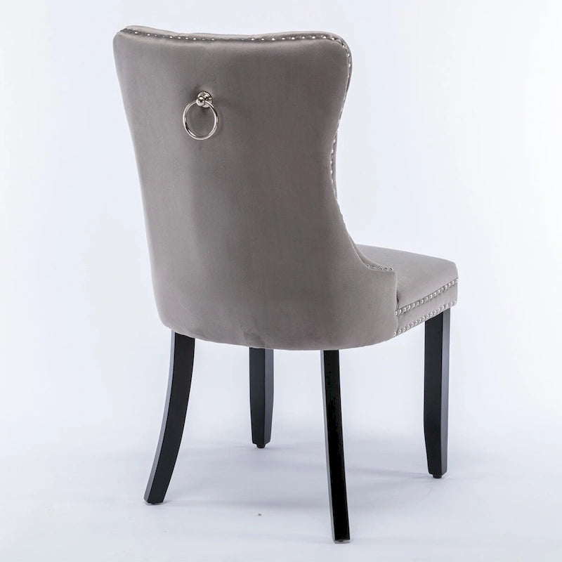 Chaises de salle à manger contemporaines haut de gamme rembourrées en velours touffeté en bois massif avec pieds en bois, garniture de clous de tapissier, lot de 2, doré