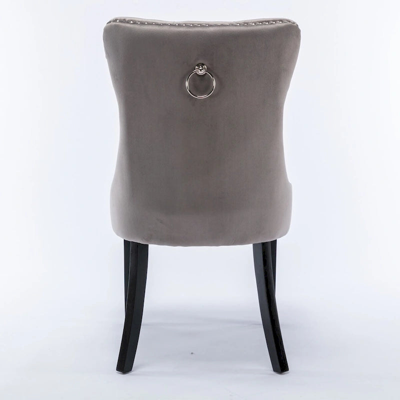 Chaises de salle à manger contemporaines haut de gamme rembourrées en velours touffeté en bois massif avec pieds en bois, garniture de clous de tapissier, lot de 2, doré