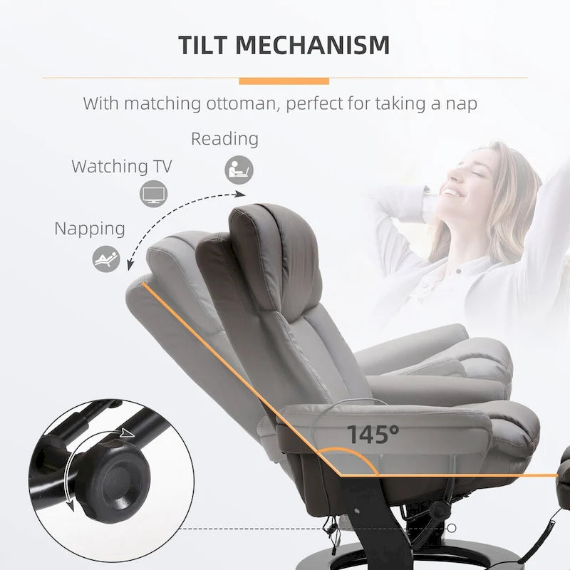 Fauteuil de massage inclinable en cuir synthétique avec repose-pieds
