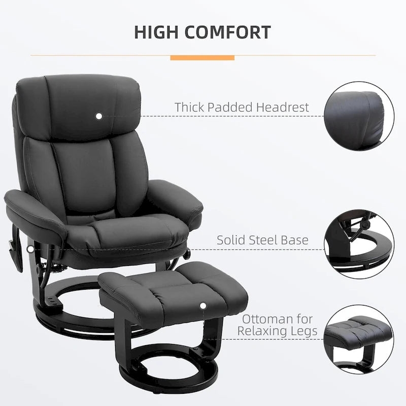 Fauteuil de massage inclinable en cuir synthétique avec repose-pieds