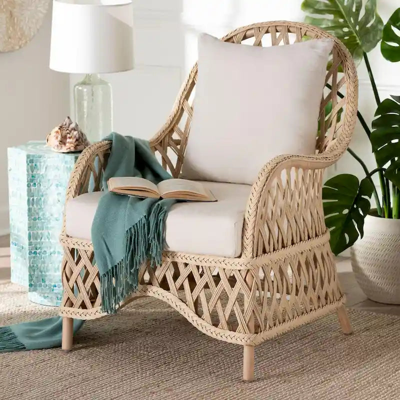 Florence Bohemian Ivory Braided Rattan Arm Chair