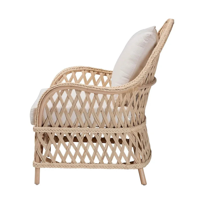 Fauteuil Bohème en Rotin Tressé Ivoire