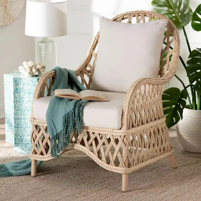 Fauteuil Bohème en Rotin Tressé Ivoire