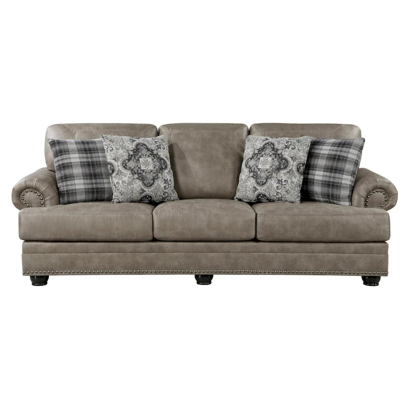Canapé de 98 po, microfibre brun taupe, 4 coussins décoratifs, coussins moelleux, bois
