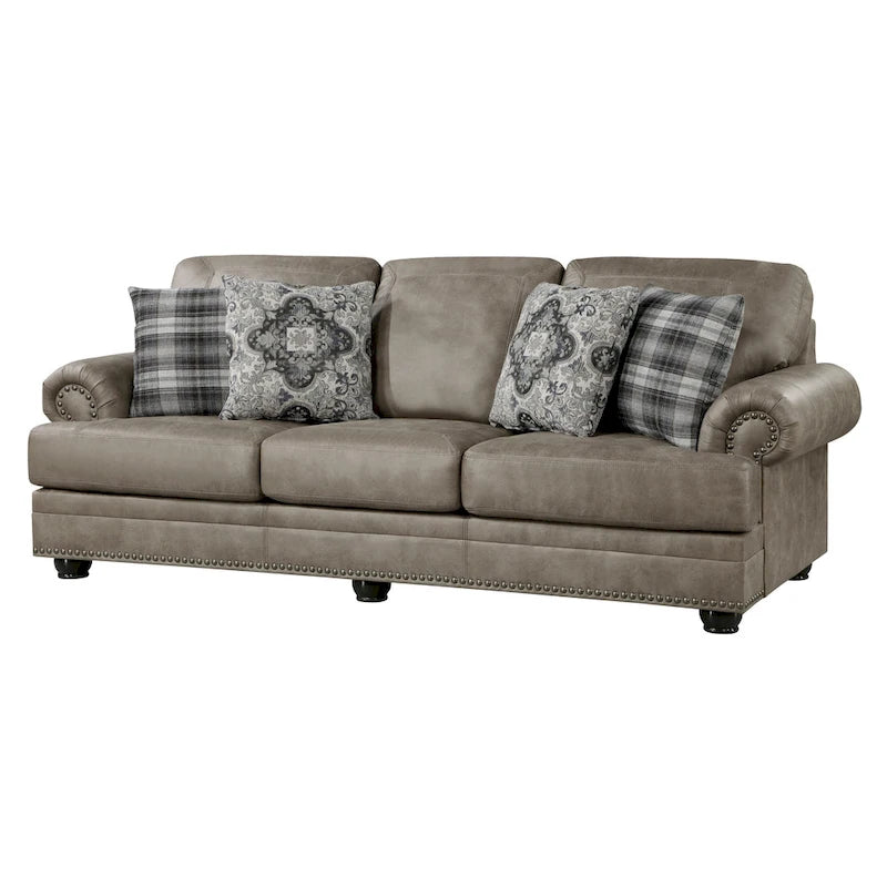 Canapé de 98 po, microfibre brun taupe, 4 coussins décoratifs, coussins moelleux, bois