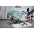 Fauteuil de salon contemporain, canapé individuel avec structure en acier, accoudoirs, poche latérale et repose-pieds.