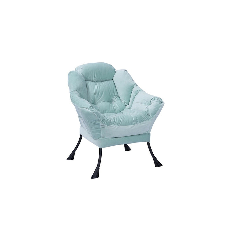 Fauteuil de salon contemporain, canapé individuel avec structure en acier, accoudoirs, poche latérale et repose-pieds.