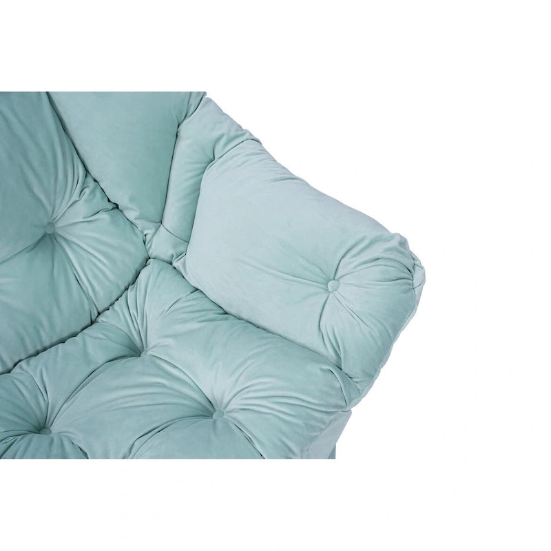 Fauteuil de salon contemporain, canapé individuel avec structure en acier, accoudoirs, poche latérale et repose-pieds.