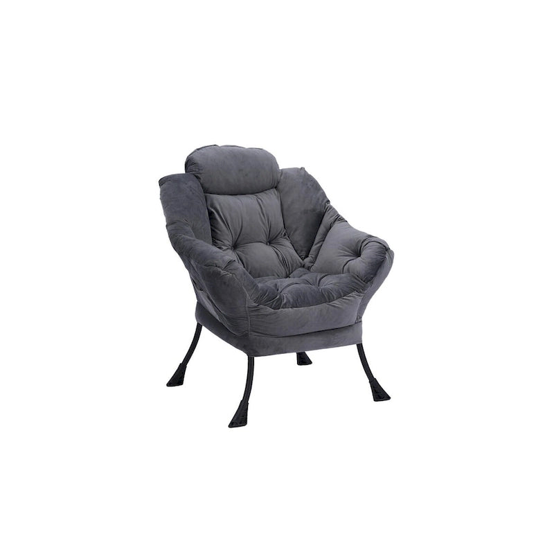 Fauteuil de salon contemporain, canapé individuel avec structure en acier, accoudoirs, poche latérale et repose-pieds.