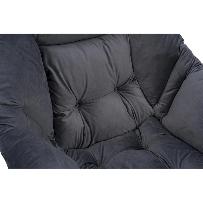 Fauteuil de salon contemporain, canapé individuel avec structure en acier, accoudoirs, poche latérale et repose-pieds.