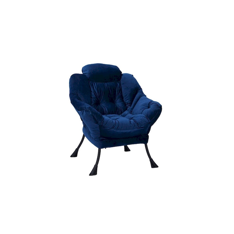 Fauteuil de salon contemporain, canapé individuel avec structure en acier, accoudoirs, poche latérale et repose-pieds.