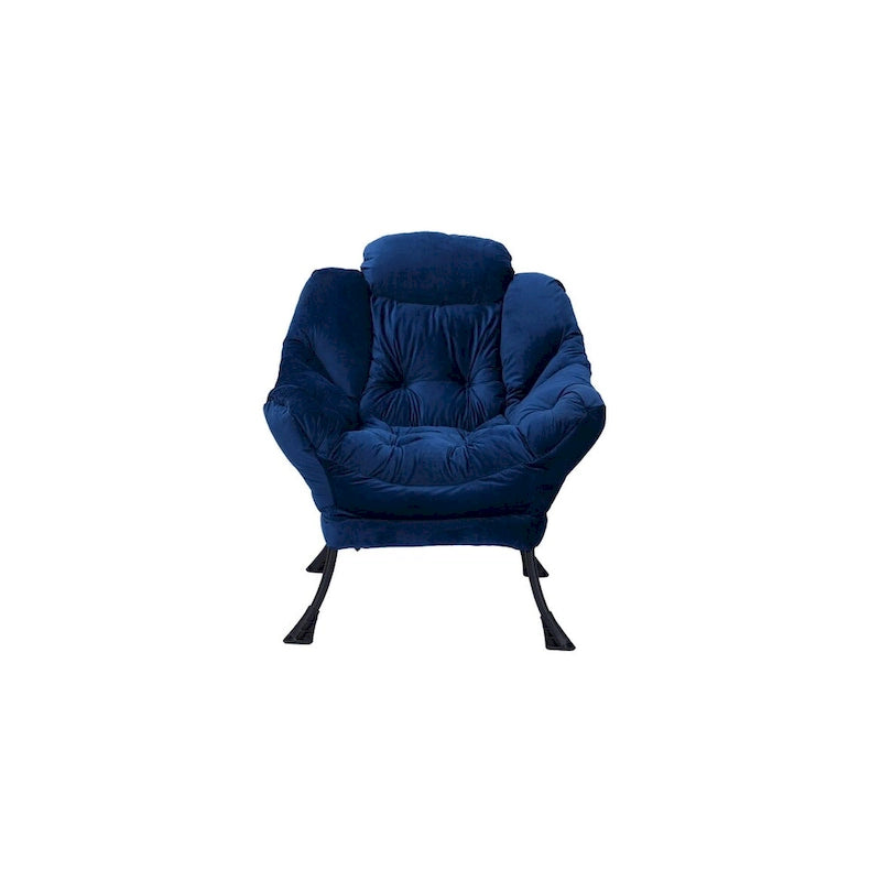 Fauteuil de salon contemporain, canapé individuel avec structure en acier, accoudoirs, poche latérale et repose-pieds.